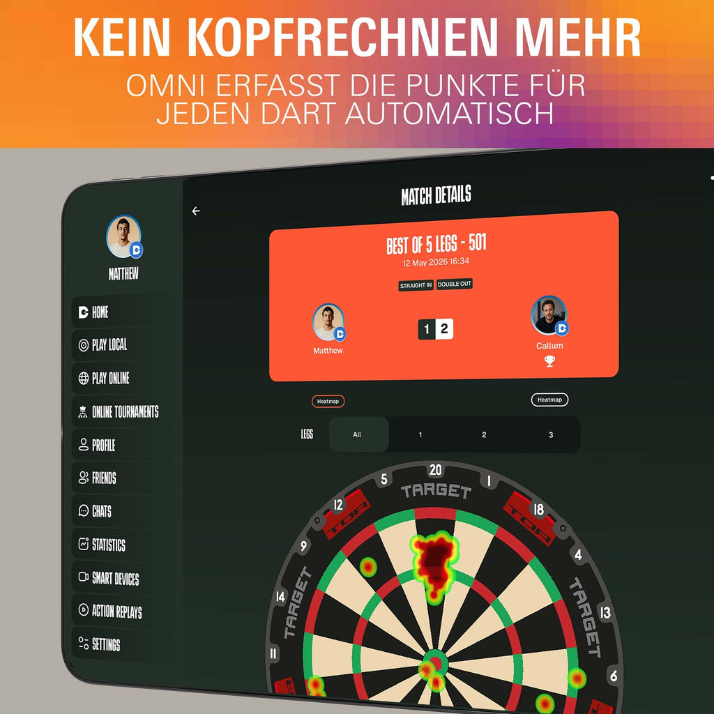 Dartscheiben-Kamerasystem Omni mit automatischer Punkterfassung LED-Ringlicht WLAN und DartCounter-App