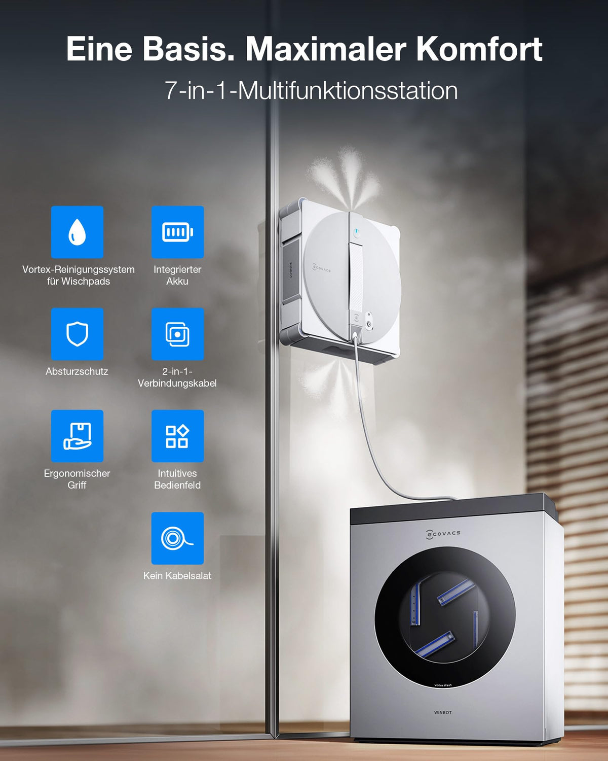 Fensterputzroboter W3 OMNI für Glas 800 N Saugkraft 3-Düsen-Sprühfunktion 350 ml App-Steuerung automatische Wischpadreinigung Kantenreinigung