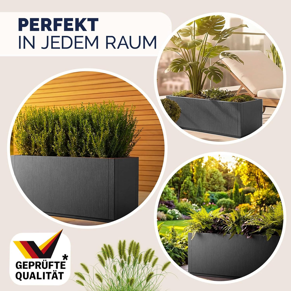 Blumenkasten 4er Set Ethica 80L 80x36x35cm Kunststoff Pflanzkasten mit Ablaufboden frostbeständig