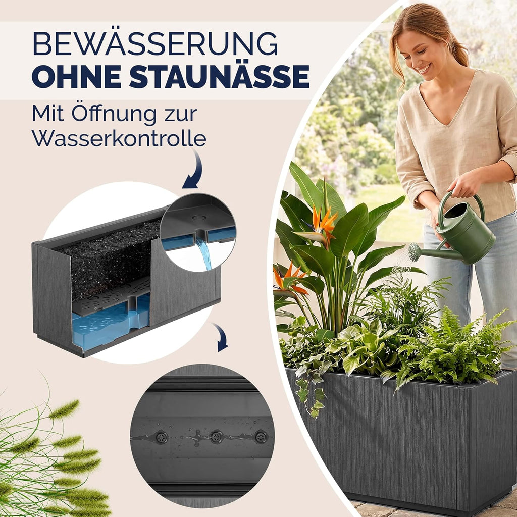Blumenkasten 4er Set Ethica 80L 80x36x35cm Kunststoff Pflanzkasten mit Ablaufboden frostbeständig