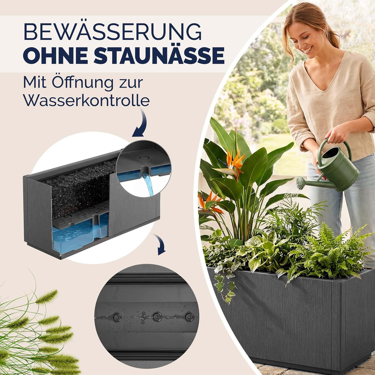 Blumenkasten 4er Set Ethica 80L 80x36x35cm Kunststoff Pflanzkasten mit Ablaufboden frostbeständig