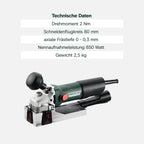 Lackfräse LF 850 S 850 W mit stufenloser Frästiefe 4 Hartmetall-Wendemessern und metaBOX 145
