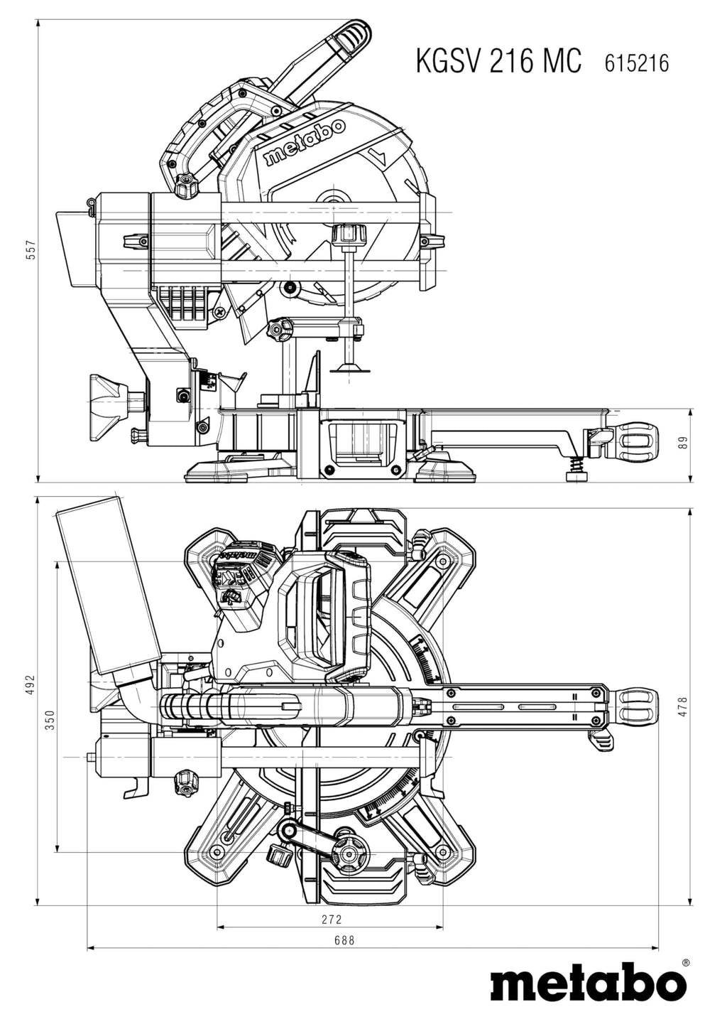 Kappsäge KGSV 216 MC mit Zugfunktion 1200 W 216 mm Sägeblatt variable Drehzahl beidseitig neigbar PCL-Schattenlinie