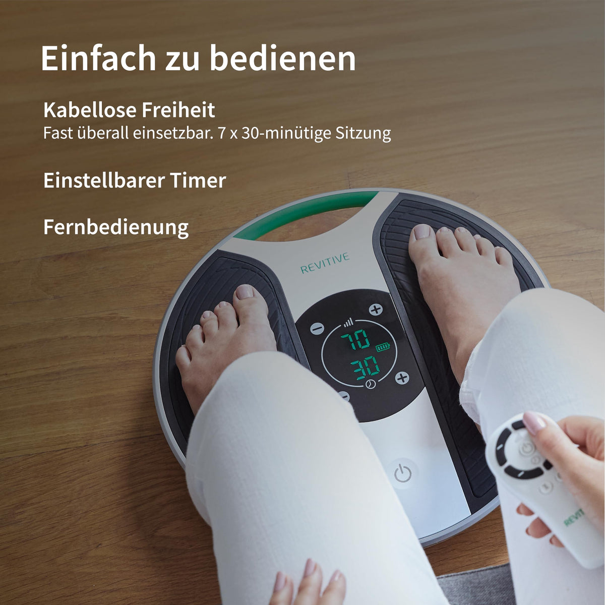 Durchblutungs-Stimulator Medic mit NMES-Technologie und TENS-Pads zur Anwendung an Beinen und Körper kabellos
