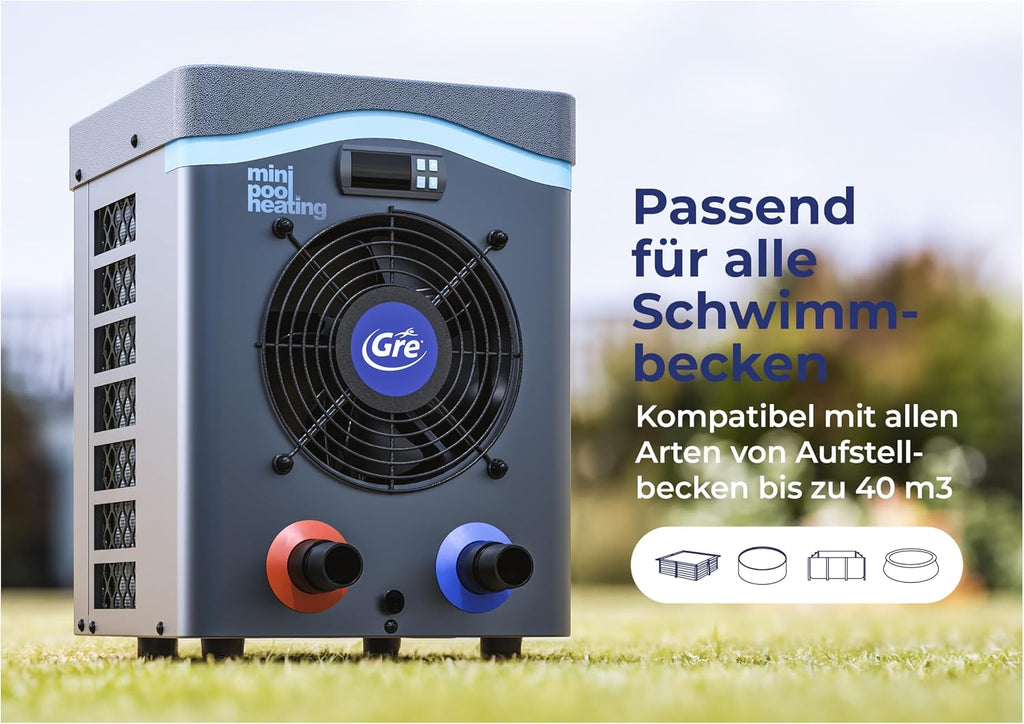 Pool-Wärmepumpe HPM20 20 m³ Poolheizung 230 V R32 Kältemittel 32/38 mm Schlauchanschluss
