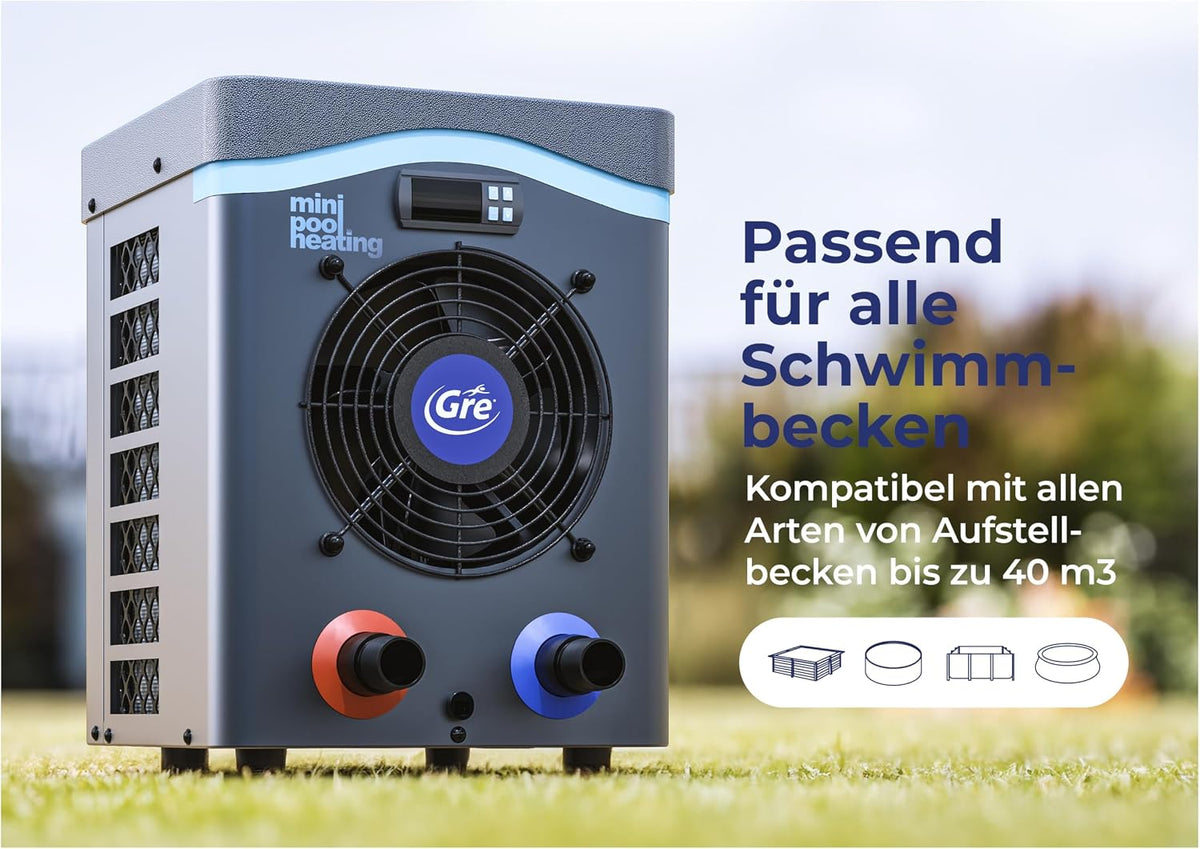 Pool-Wärmepumpe HPM20 20 m³ Poolheizung 230 V R32 Kältemittel 32/38 mm Schlauchanschluss