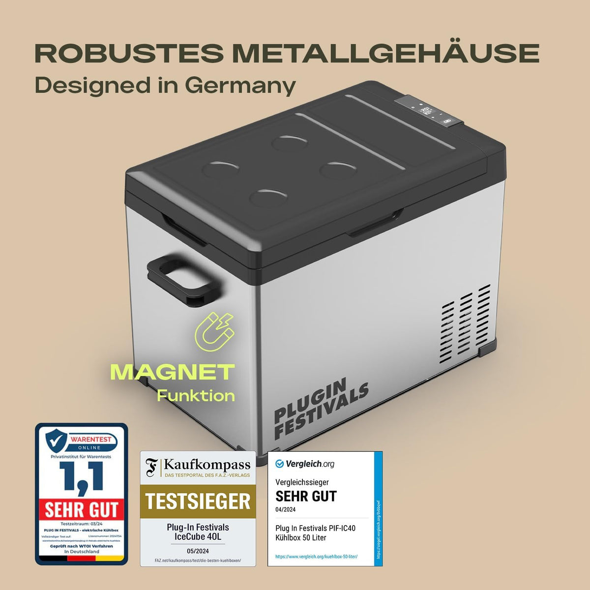 Kompressor Kühlbox mit Gefrierfunktion 50L 12V 230V bis -20°C App-Steuerung für Auto Camping und Reisen
