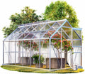 Aluminium Gewächshaus 7,2m² 380x190cm Treibhaus Polycarbonat 4mm 4 Dachfenster mit Fundament