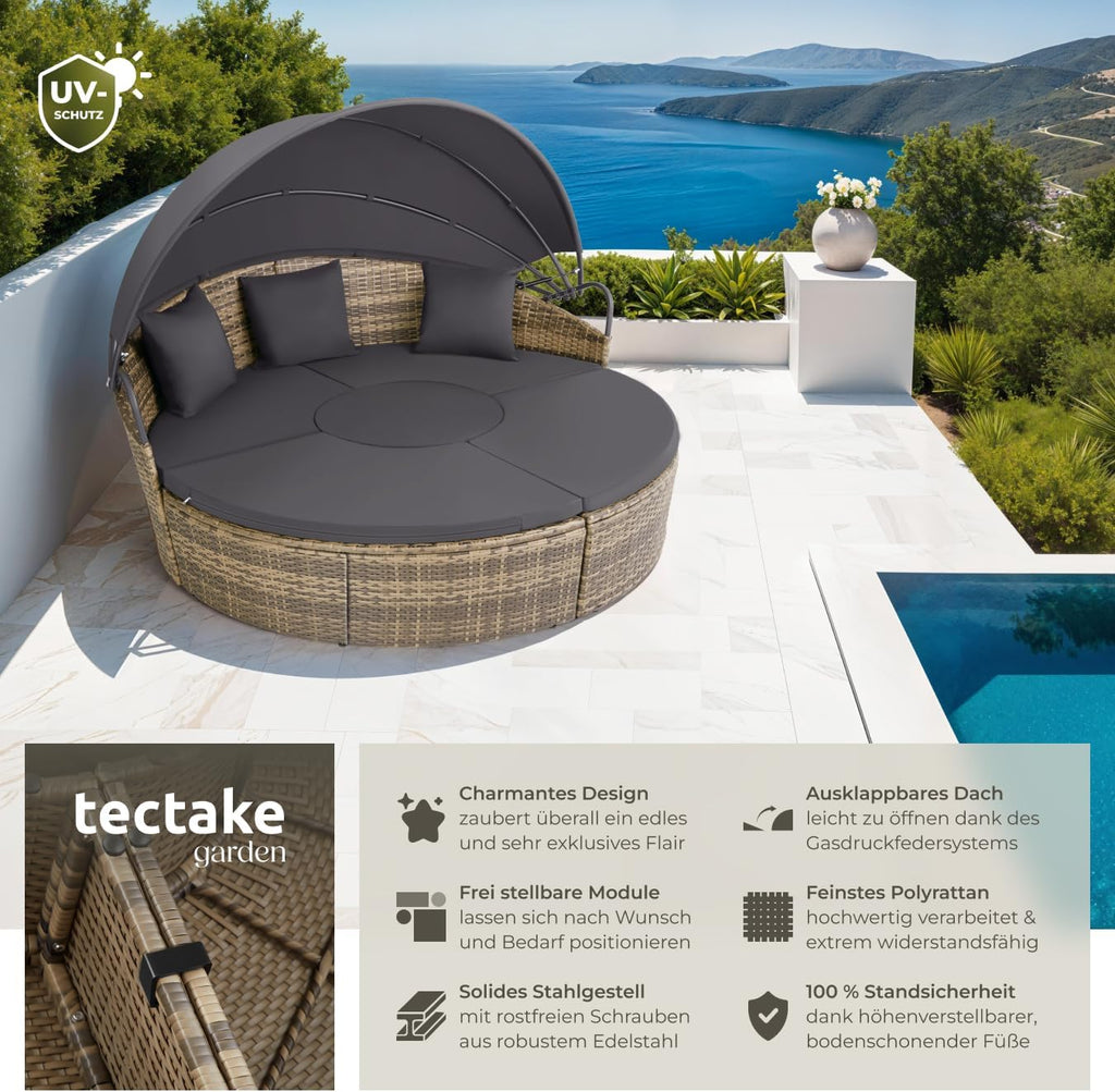 Polyrattan Sonneninsel Santorin II wetterfest 175 x 171 cm mit Sonnendach und Kissen