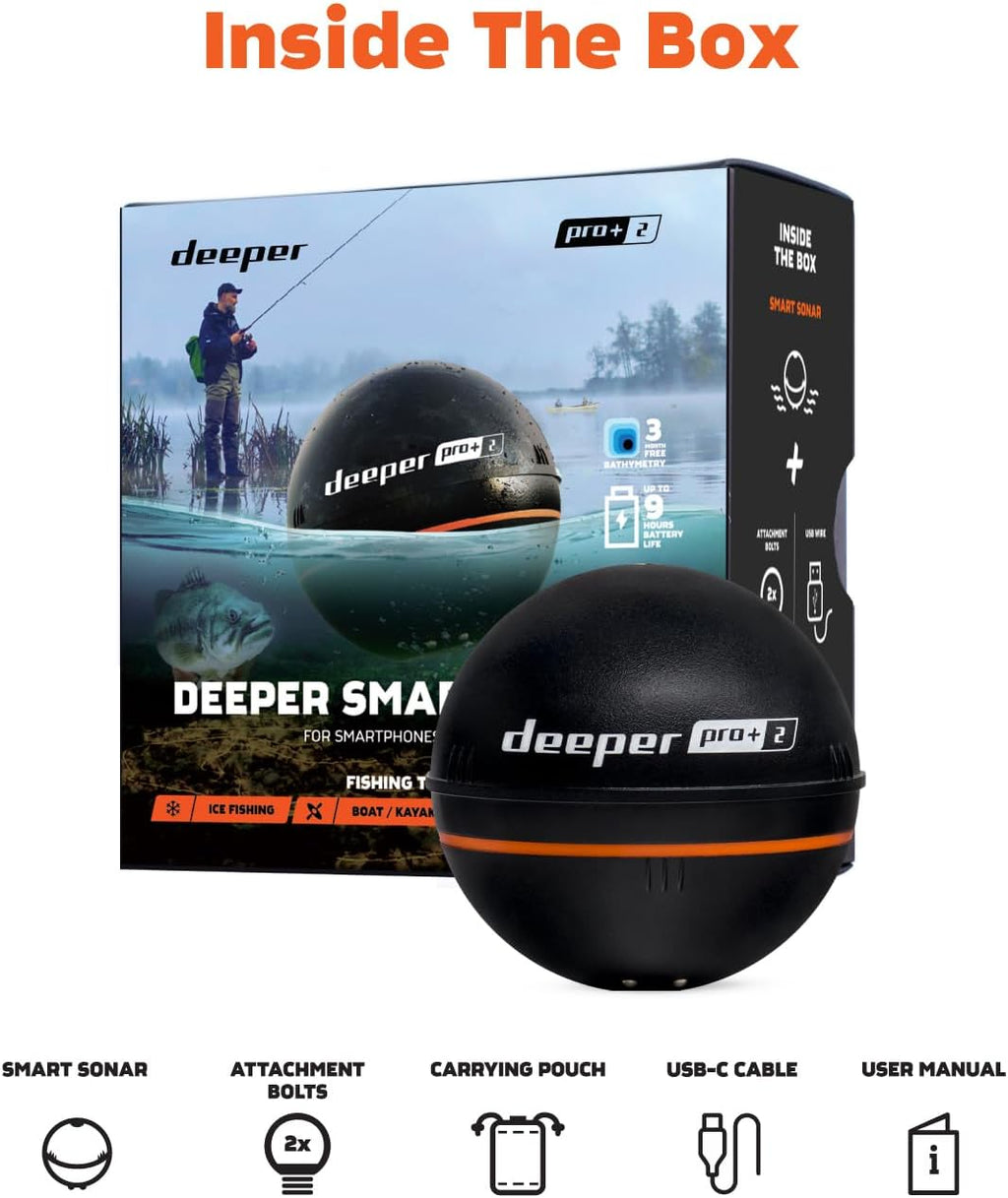 Fischfinder Echolot Pro+ 2 mit GPS Tiefenmesser Sonar für Kajak Boot Eisangeln App Verbindung bis 100 m