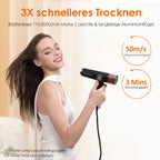 Haartrockner 1700 W 110.000 RPM bürstenloser Motor 12 Einstellungen LED-Anzeige Ionentechnologie 3 Magnetdüsen Schwarz