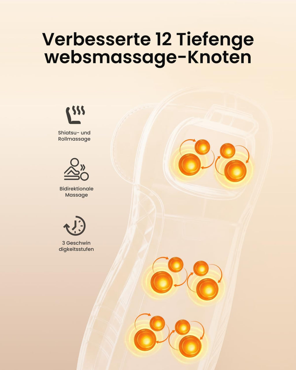 Shiatsu Massagesitzauflage für Rücken und Nacken 12 Massagerollen 3 Massagezonen Wärmefunktion Sitzvibration Verstellbare Nackenmassage