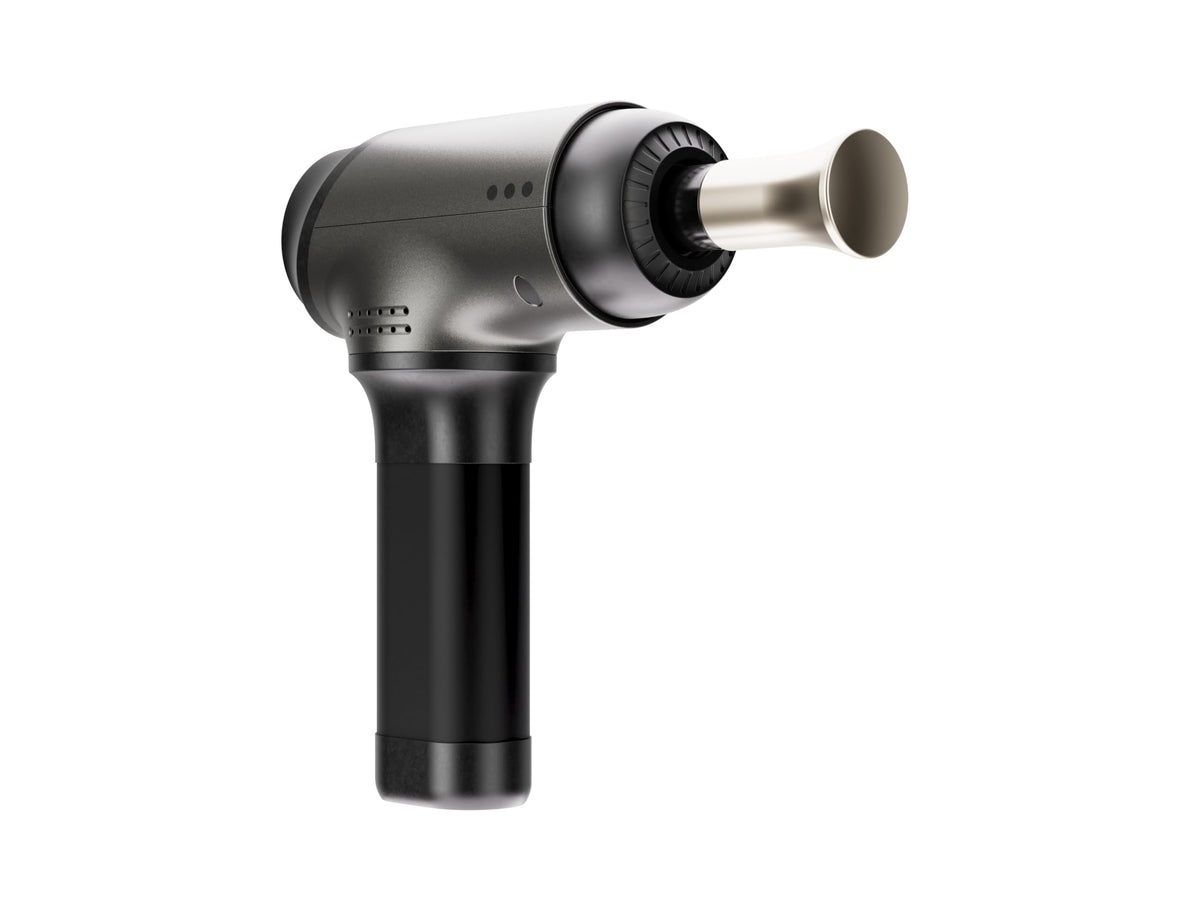 Massagepistole OM 4.0 Flex mit 8–12 mm Amplitude 5 Frequenzstufen 4000 mAh Akku 8 Aufsätzen und App