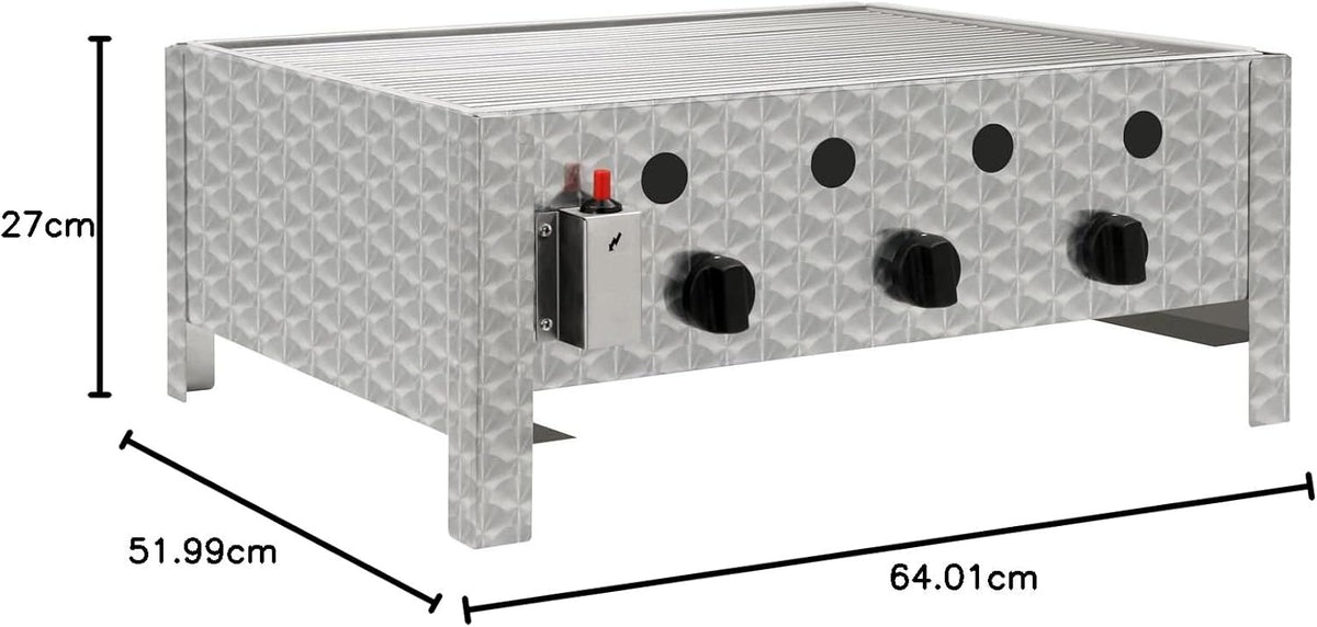 Gas Gastrobräter 3-flammig Edelstahl GB-K1103B Tischgasgrill 10000W 64x52x27 cm für Outdoor