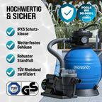 Sandfilteranlage SF96K 9600 l/h 400 W für Pools bis 30000 l mit 25 l Filterkessel 7-Wege-Ventil und Filterbällen