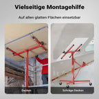 Plattenheber XXL 50790 Trockenbau 68kg Tragkraft 140–350cm Höhe 2,90m Breite 3 Rollen mit Feststellbremse rot