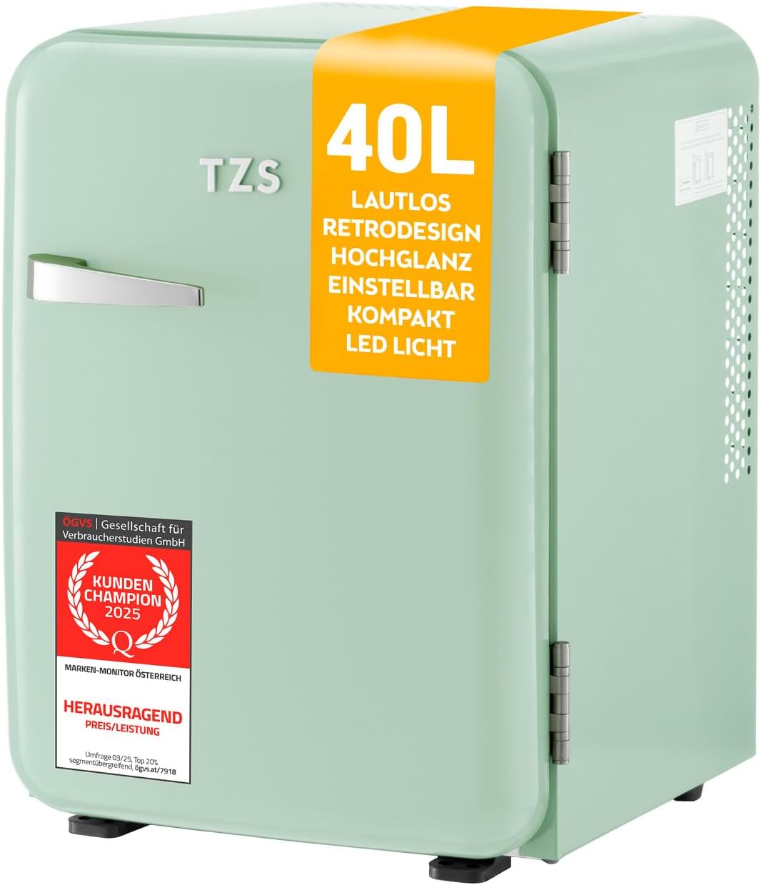 Mini Kühlschrank 40L Retro Design FA-5172-3-GL 40 Liter freistehend kompakt ohne Gefrierfach