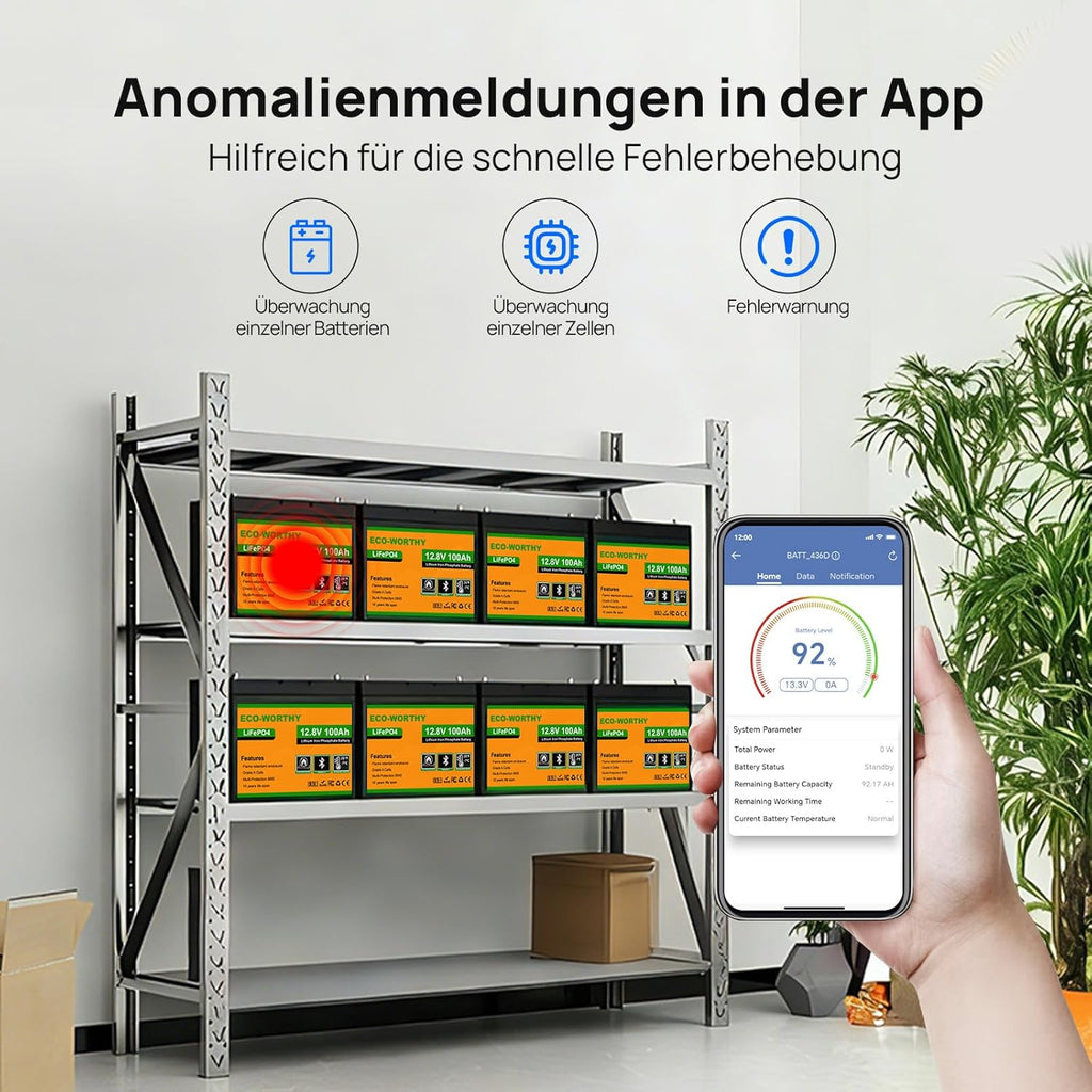 LiFePO4 Batterie 12V 100Ah mit Bluetooth BMS und 12/24V 20A Ladegerät Low Temperatur Schutz für Wohnmobil Boot