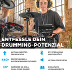 E-Drum Set 8-teilig Nitro Max Kit 10 Zoll Dual-Zone Snare Mesh Pads Bluetooth USB MIDI 440+ Sounds