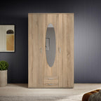 Kleiderschrank 3-türig 58-792-66 120 x 195 x 55 cm Drehtürenschrank mit Spiegeltür 2 Schubladen und 3 Regalböden