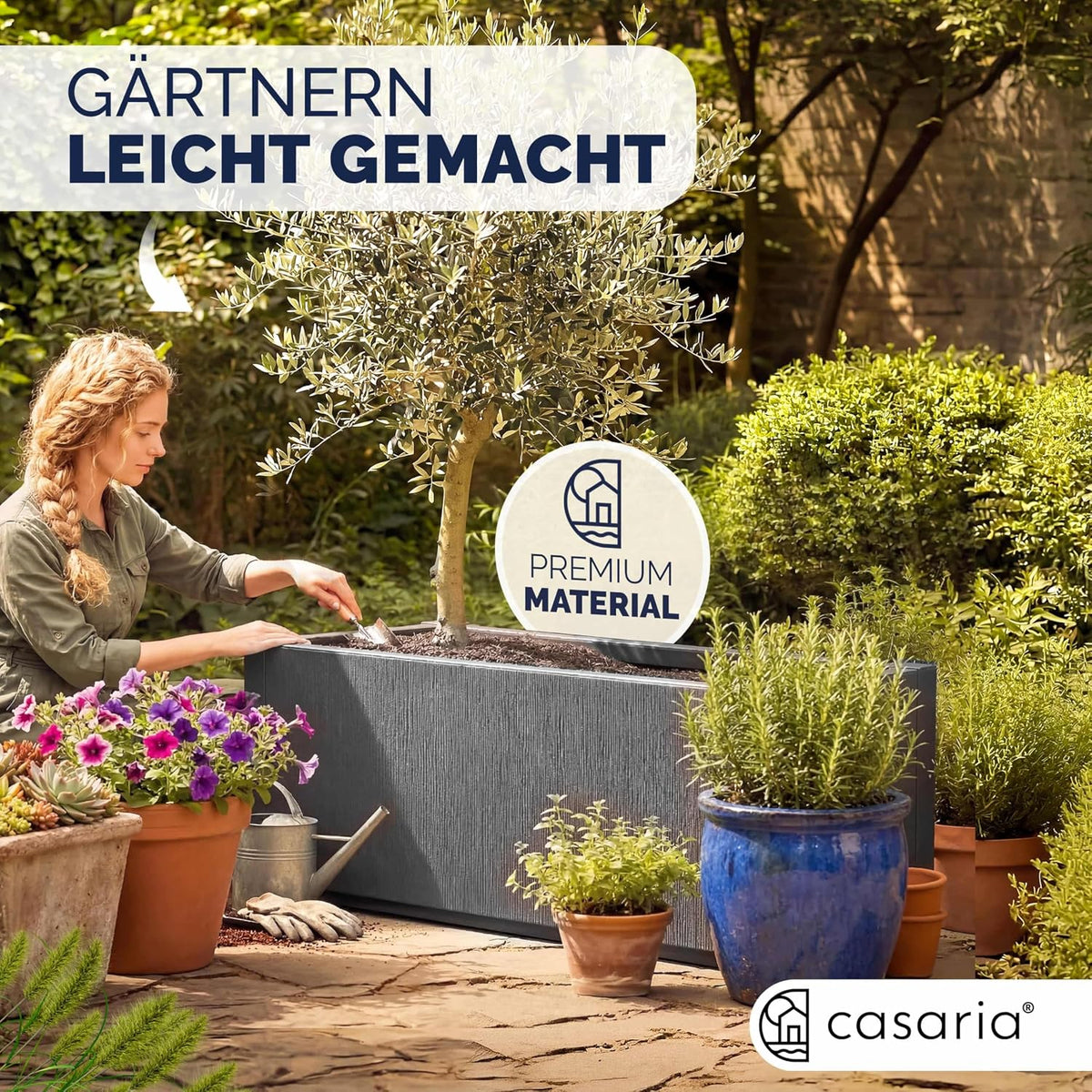 Blumenkasten 4er Set Ethica 80L 80x36x35cm Kunststoff Pflanzkasten mit Ablaufboden frostbeständig