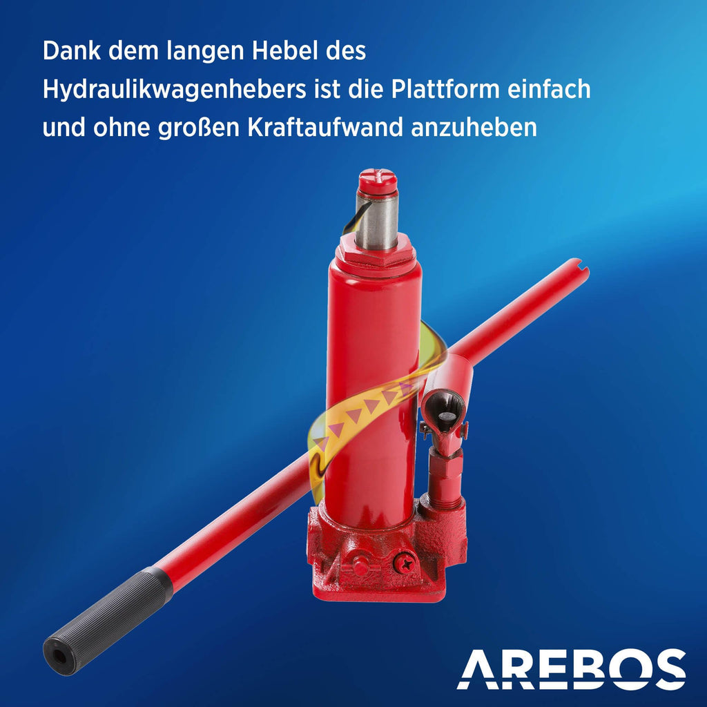 Auffahrrampen mit hydraulischem Wagenheber 2 t höhenverstellbar 290–375 mm Reifenbreite bis 257 mm Stahlkonstruktion