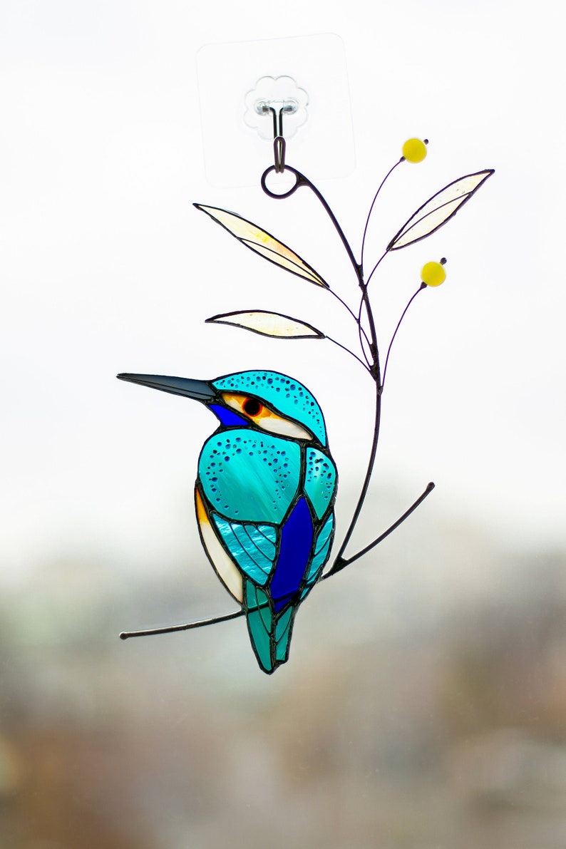 Buntglas Fensterbehang Eisvogel für Papa | Farbenfrohes Vogel Geschenk