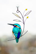Buntglas Fensterbehang Eisvogel für Papa | Farbenfrohes Vogel Geschenk