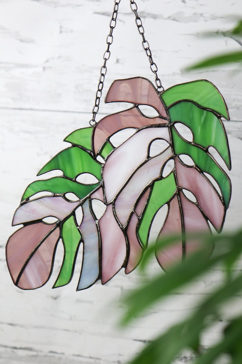 Monstera Blätter Suncatcher Fenster Dekor Buntglas