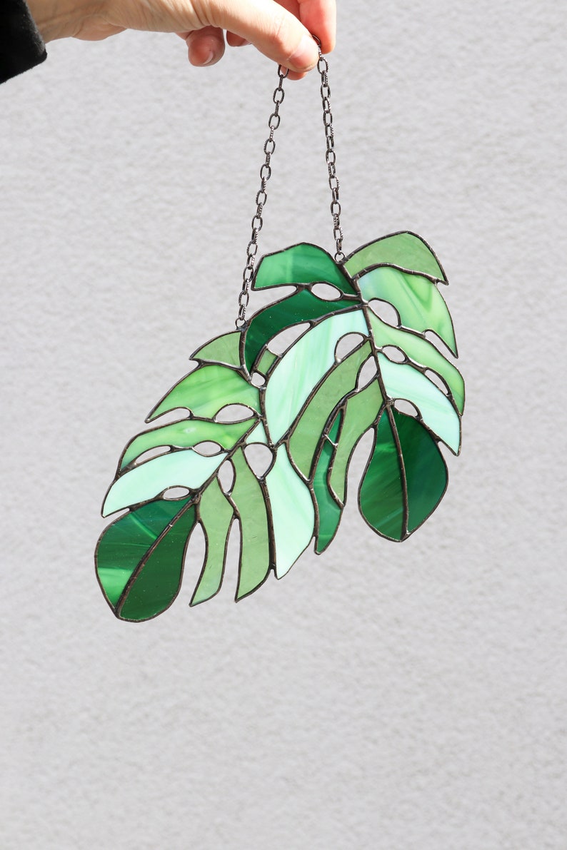 Monstera Blätter Suncatcher Fenster Dekor Buntglas