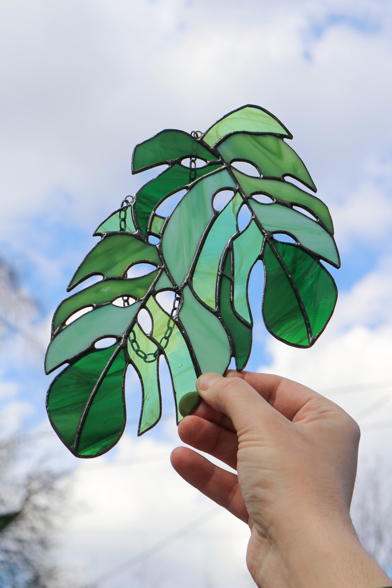 Monstera Blätter Suncatcher Fenster Dekor Buntglas