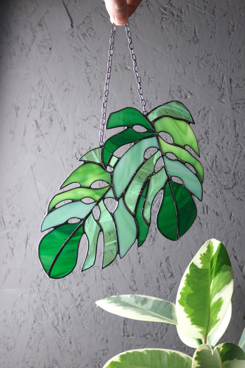 Monstera Blätter Suncatcher Fenster Dekor Buntglas