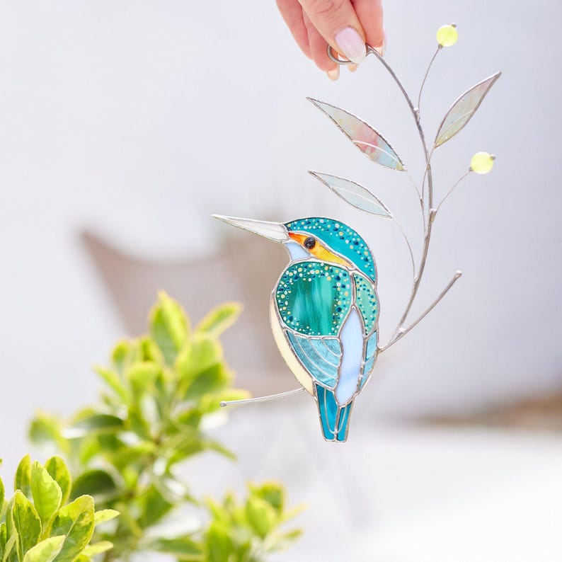 Buntglas Fensterbehang Eisvogel für Papa | Farbenfrohes Vogel Geschenk
