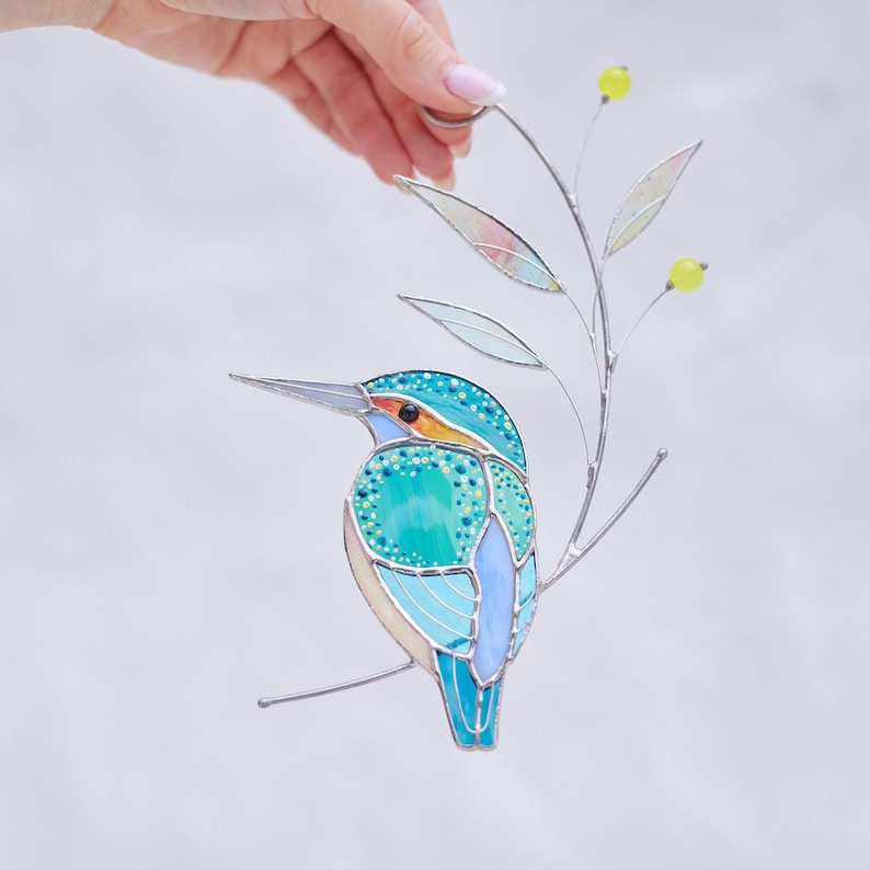 Buntglas Fensterbehang Eisvogel für Papa | Farbenfrohes Vogel Geschenk