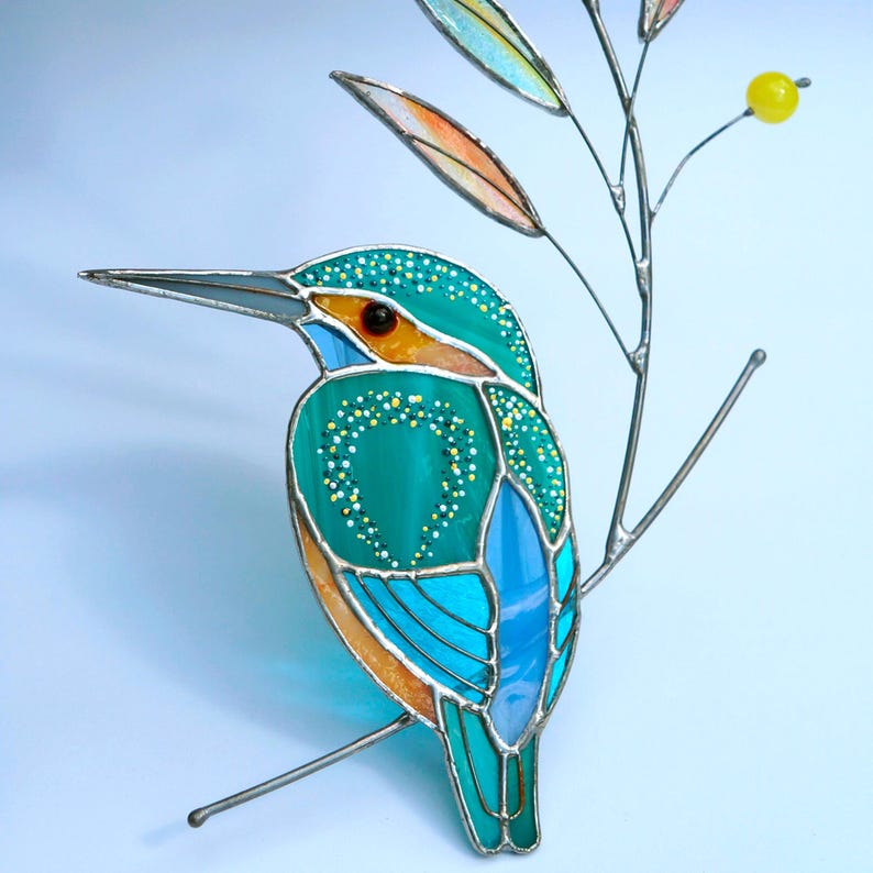 Buntglas Fensterbehang Eisvogel für Papa | Farbenfrohes Vogel Geschenk