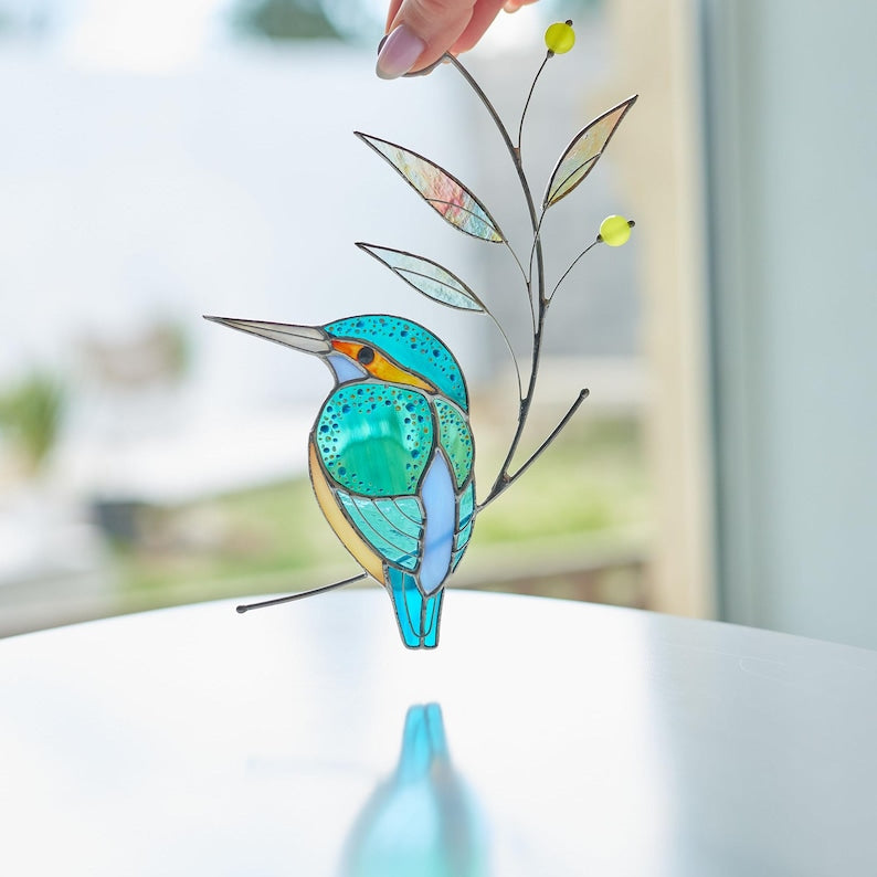 Buntglas Fensterbehang Eisvogel für Papa | Farbenfrohes Vogel Geschenk