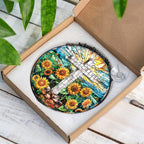 Glas Kreuz Suncatcher: Sonnenblume Christliche Fensterdekoration, 4 Größen