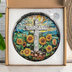 Glas Kreuz Suncatcher: Sonnenblume Christliche Fensterdekoration, 4 Größen