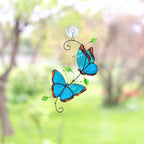 Set aus zwei blauen Morphofaltern aus Buntglas, 8 x 4,25 Zoll, Fensterdekoration, Sonnenfänger