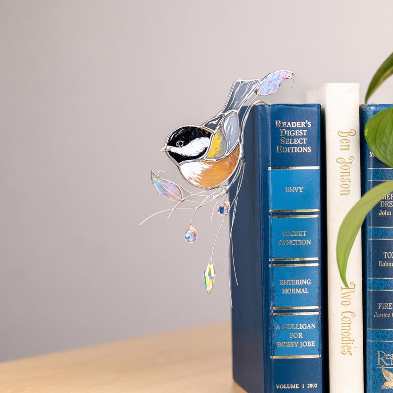Stained Glass Chickadee Pflanzenstecker - Kristall Suncatcher, 4 x 6 Zoll, Handgefertigt