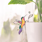 Pflanzenstecker mit Kolibri-Motiv aus Buntglas – Kristall-Sonnenfänger, 4 x 17 cm