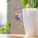 Handgefertigte Fuchsia Suncatcher Glasmalerei Pflanzenstecker mit Kristallen