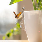 Glas-Carolina-Zaunkönig Sonnenfänger Handgemacht mit Kristallen und Schmetterling - 3x6 Zoll