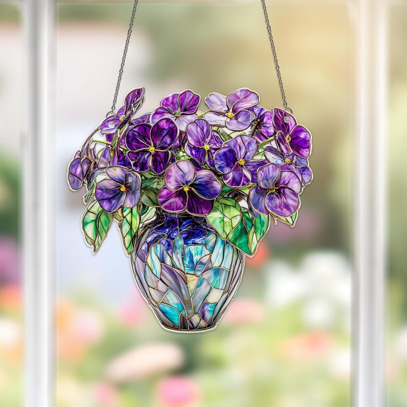 Acryl Fensterbehang Violette Blume Februar Geburtsmonat Blumen Sonnenfänger Geschenk