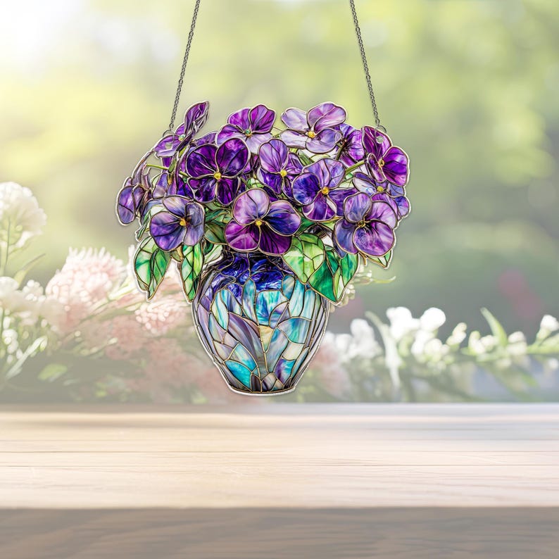Acryl Fensterbehang Violette Blume Februar Geburtsmonat Blumen Sonnenfänger Geschenk