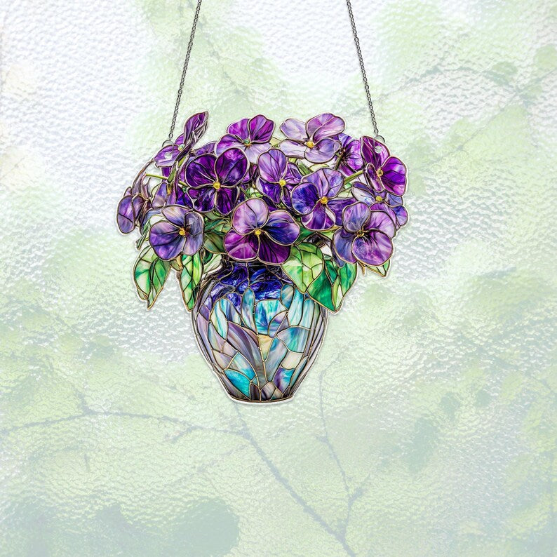 Acryl Fensterbehang Violette Blume Februar Geburtsmonat Blumen Sonnenfänger Geschenk