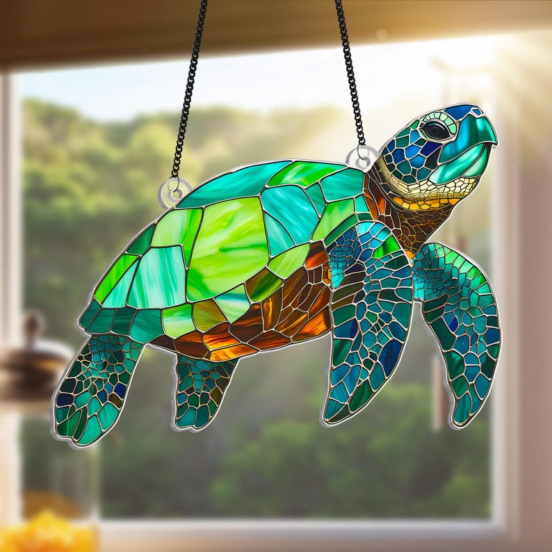 Acryl Suncatcher Fensterbehang Meeresschildkröte, 12-30 cm, 3 mm, Schildkröte Hängeschild, Innendekor