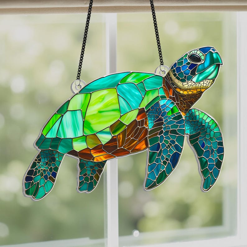 Acryl Suncatcher Fensterbehang Meeresschildkröte, 12-30 cm, 3 mm, Schildkröte Hängeschild, Innendekor