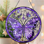 Lila Schmetterling, Buntglas-Sonnenfänger, Fensterdekoration zum Aufhängen, Gartendekoration