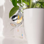 Stained Glass Chickadee Pflanzenstecker - Kristall Suncatcher, 4 x 6 Zoll, Handgefertigt